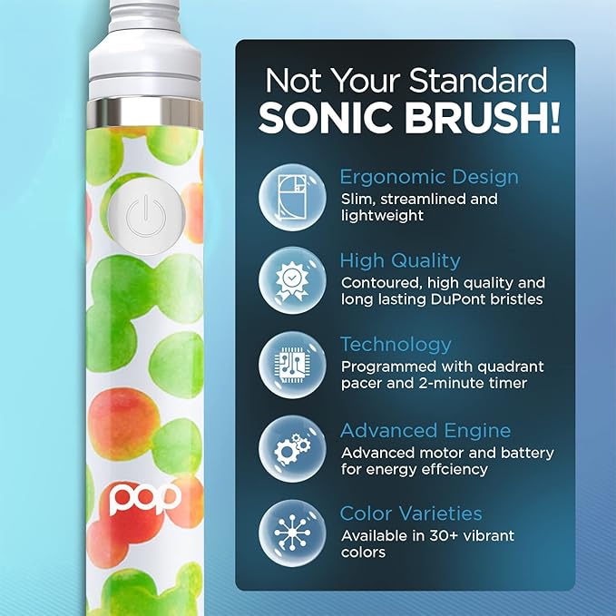 Pop Sonic Electric Toothbrush (Green Bubble) - Travel Toothbrushes w/AAA Battery | Kids Electric Toothbrushes with 2 Speed & 15,000-30,000 Strokes/Minute, Dupont Nylon Bristles