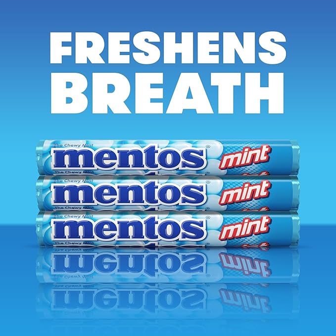 Mentos Chewy Mint Candy Roll, Holiday Candy for Christmas Stocking Stuffers for Adults & Kids, Party, Non-Melting, 14 Count (Pack of 15) - Packaging May Vary