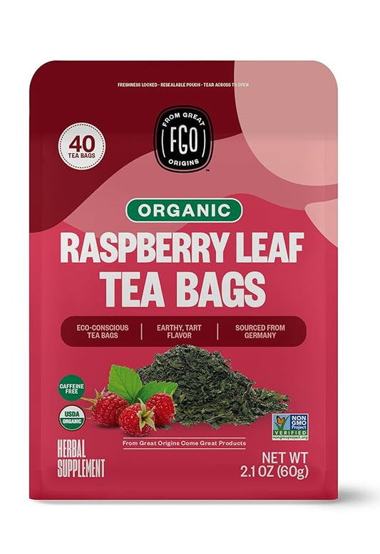 FGO Organic Red Raspberry Leaf Herbal Tea, 40 Count, Eco-Conscious Tea Bags, Caffeine Free (Pack of 1)
