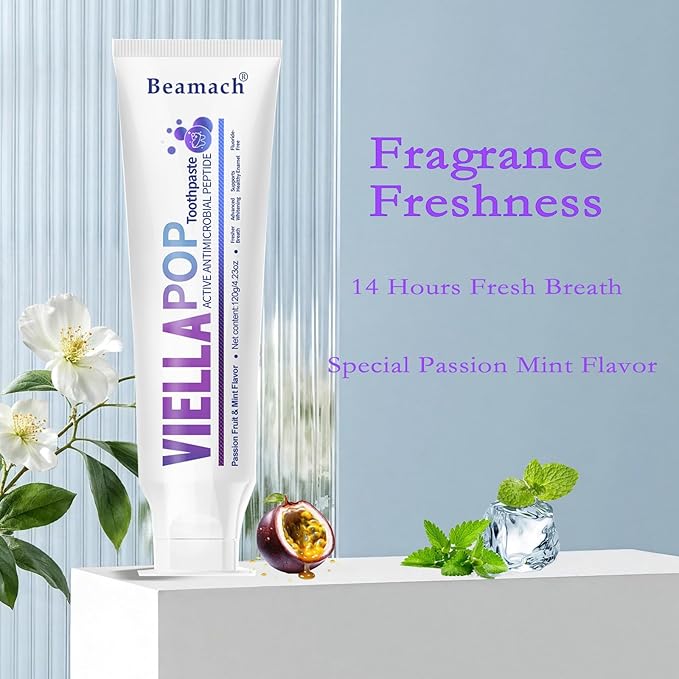 VIELLA POP Antimicrobial Peptide Whitening Toothpaste - Purple Toothpaste for Teeth Whitening | Color Correcting | Brightens Yellow | Enamel Protection | Passion Fruit & Mint Flavor(1pcs)