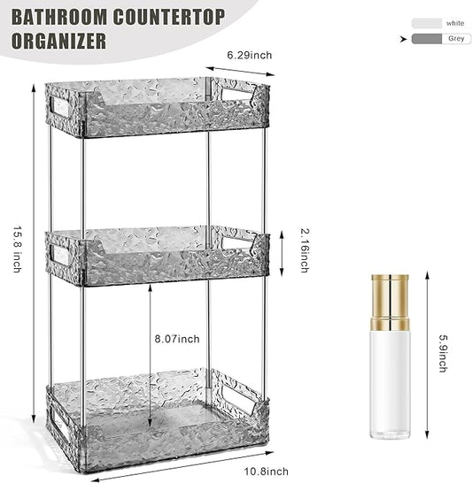 3-Tier Bathroom Counter Organizer Countertop Storage, Dresser Organizer Vanity Tray for Makeup, Perfume Organizer Cosmetics Skincare Shelf - Grey