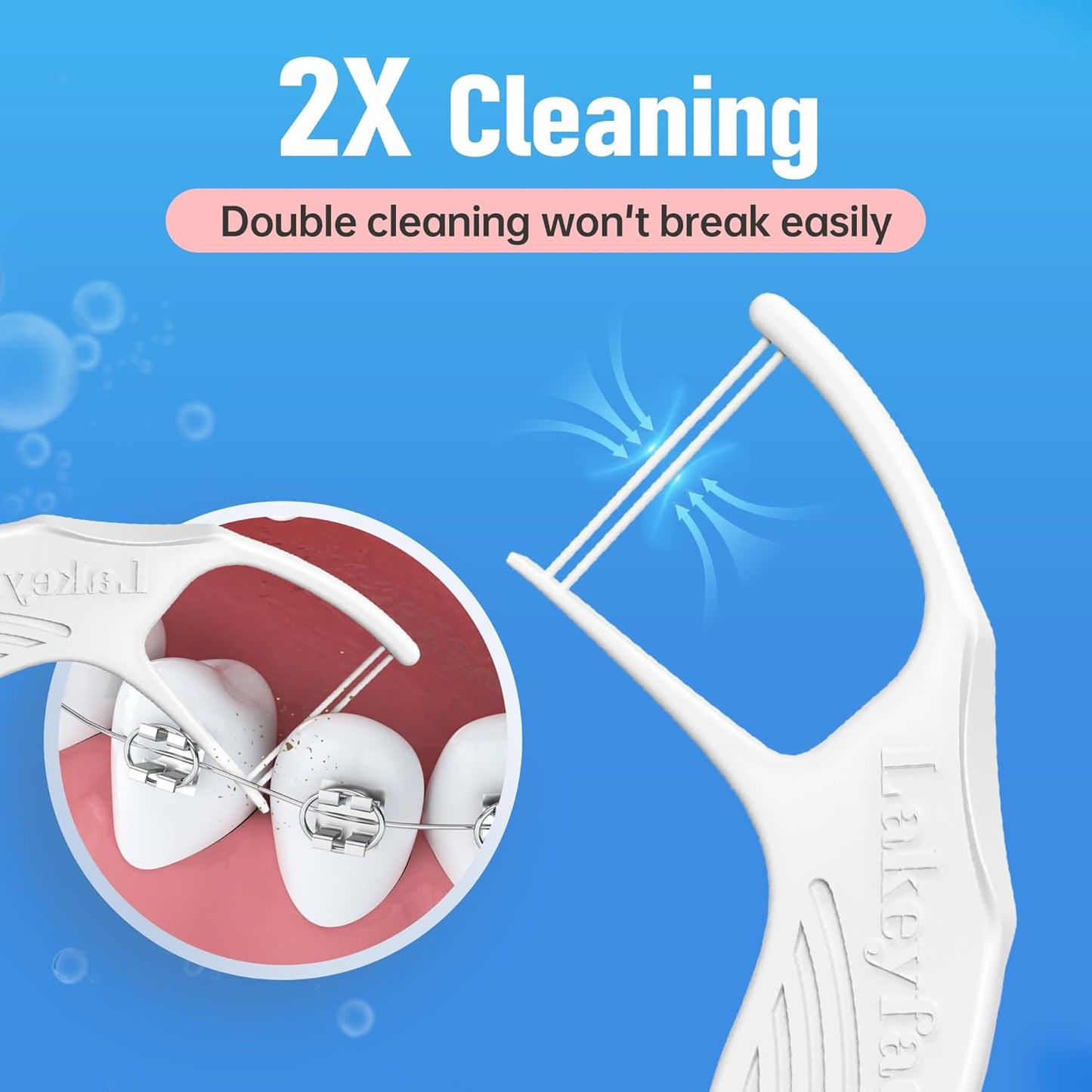 200 Count Twin-Line Braces Flossers, Orthodontic Flossers for Braces, Fits Under Arch Wire No Damage, Whale Wider Handle with Unique Finger Press, Ortho Dental Floss for Kids & Adults, Mint