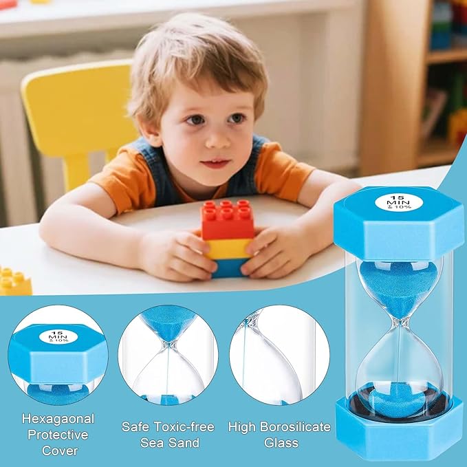 10 Minute Hourglass Sand Timer, Unbreakable Hourglass Sand Clock 10 Min, Reloj De Arena 10 Minutos, Colorful Plastic Hour Glass Sandglass for Classroom Games (Blue)