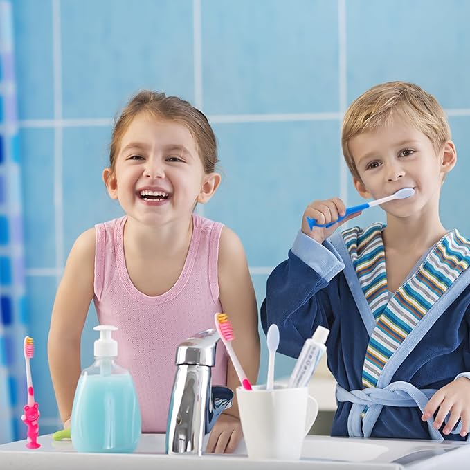 50pcs Toddler Toothbrush Set - Kids Manual Toothbrushes, Soft Bristles, Suction Cup, Age 2+