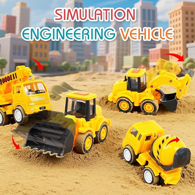 Veslier 9 in 1 Construction Truck Toys for Ages 3 4 5 6 Years Old,Vehicles with Sounds and Lights in Carrier Truck, Push and Go Toys Trucks,Birthday Gift for Toddler 3 4 5 6 Year Old.