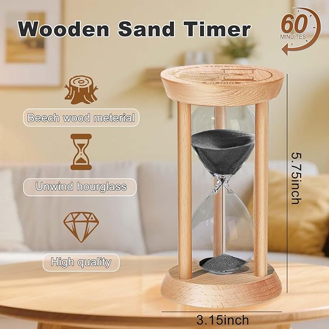 SuLiao Wooden Sand Timer 10 Minute Hourglass, Wood Black Sand Clock, Small Watch 10 Min Timer, Hour Glass Sandglass for Home, Reloj De Arena, Office, Decorative, Game, Classroom