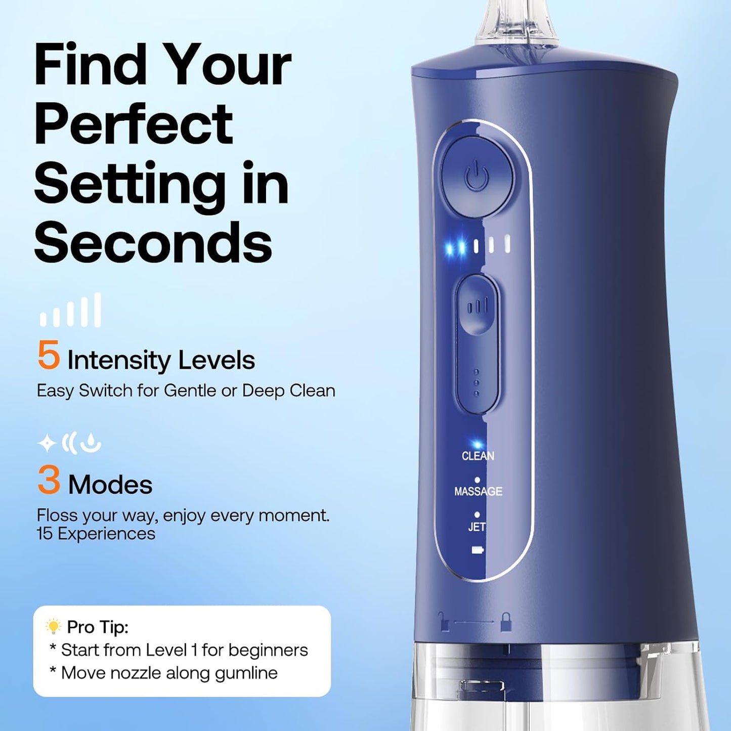 Bitvae Cordless Water Dental Flosser for Teeth, Portable 300ML Water Teeth Cleaner Picks, 3 Cleaning Modes 6 Jet Tips, Water Dental Picks for Cleaning (Midnight Blue)