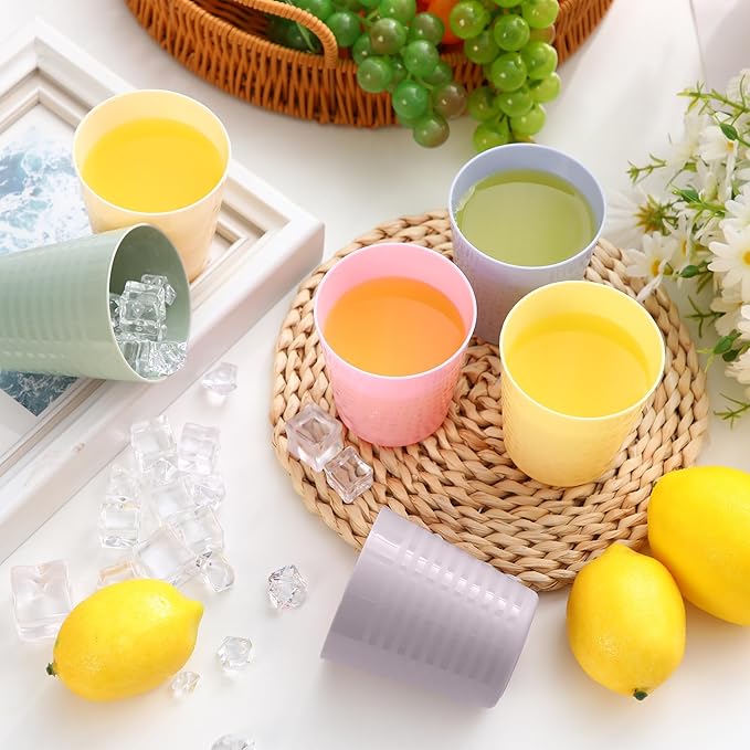 Eccliy 36pcs 8 oz Christmas Cups Unbreakable Plastic Stackable Juice Reusable Tumblers Bulk Plastic Drinking Cups for Kid Toddlers Baby Kid, Dishwasher Safe(Pastel Color)