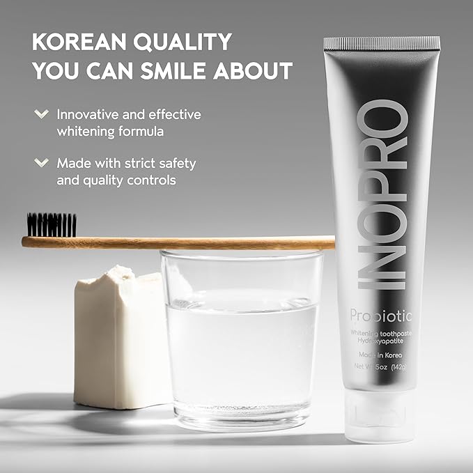 InoPro Natural Whitening Hydroxyapatite Toothpaste with Probiotic for Sensitive Teeth, Fluoride Free Enamel Repair Remineralizing Toothpaste, SLS Free, Baking Soda, Coconut Oil, 5oz