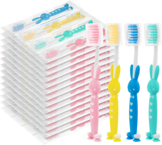 Kids for Toothbrushes In Bulk, Individually Wrapped Toothbrush Cute Manual Soft Bristles Children Disposable Toothbrush With Cover Suction Cup Toddler Toiletries Set for Home/School/Travel (100 Pack)