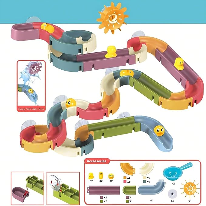 62 PCS Toddler Bath Toys for Kids Ages 3-5,Large Fun DIY Suction Cup Bathtub Mold Free Shower Toy Set,Duck Slide Building Game Toys for Ages 1 2 3 4 5 6 7 8 Year Old,Birthday Gift for Baby Boys Girls