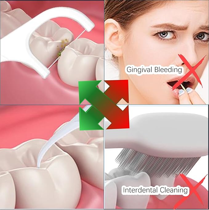 Dental Floss Picks - 4 Packs, 108pcs/bag, Bulk Flossing Picks for Adults - Portable Refillable Toothpick - Unflavored, Soft Plastic - Ideal for Braces - Dental Flosser and Toothpick Combo!