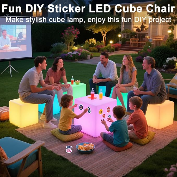 16'' Cordless LED Cube Chair Light, LED Cube Seat for Adult Kid, RGB Color Changing Waterproof Glowing Chair w/Remote, Rechargeable Night Light Mood Lamp Decorative Lights for Home Patio Garden Party