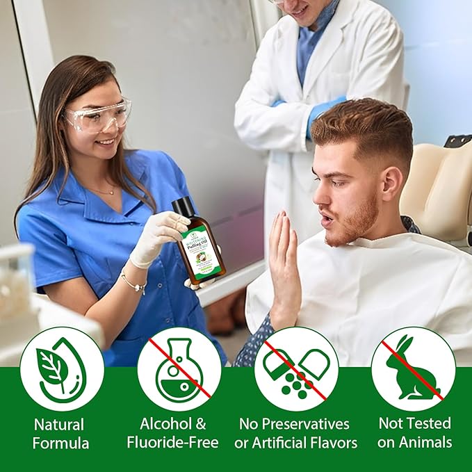 2 Pack Oil Pulling 4.2 Fl.Oz, Coconut Mint Oil Pulling Mouthwash for Fresh Breath with Tongue Scraper and Measuring Cup