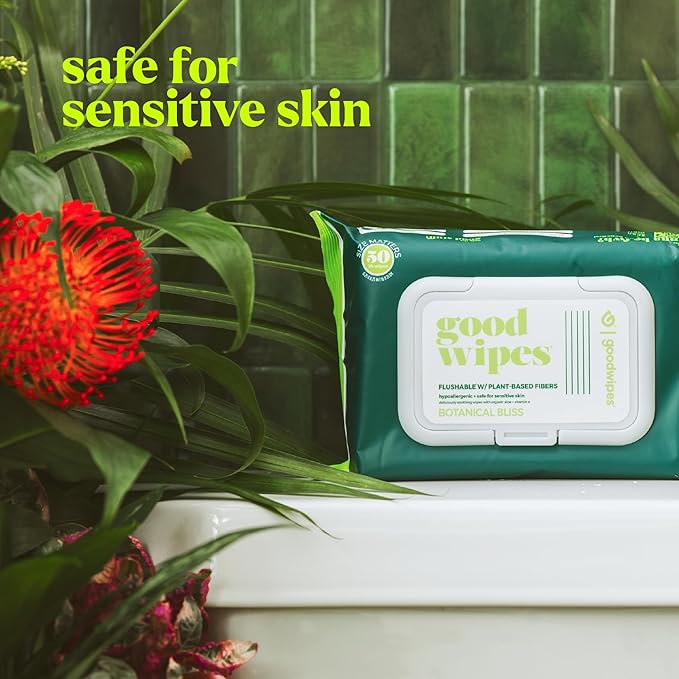 goodwipes Flushable Wipes - Individually Wrapped Butt Wipe for On-the-Go Adults - Portable Mini Wipes - Travel Essentials - Sewer & Septic Safe - Botanical Bliss, 32 Count (1 Pack)
