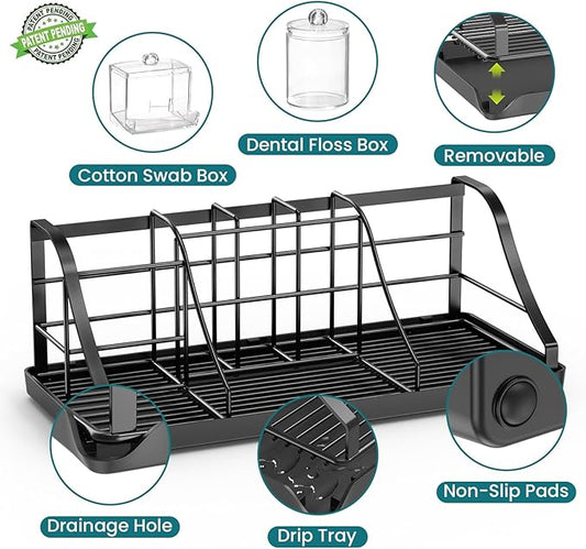 Toothbrush Holders Set with 2 Pack Qtip Holder Dispenser, Kids Electric Toothbrush and Toothpaste Holder, 7 Slots Tooth Brushing Holder for Bathroom Sink Countertop Organizer and Storage Accessories