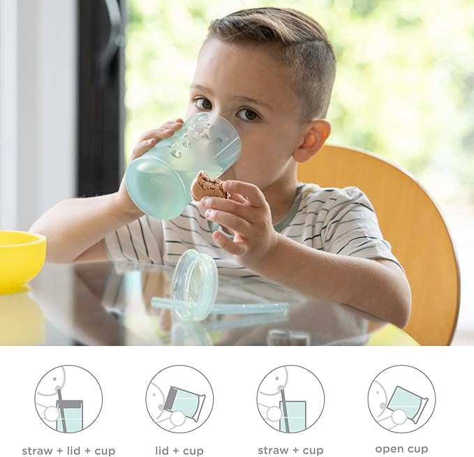 Olababy Clear View Silicone Training Cup with Straw Lid | Toddler Sippy Trainer 12mo+ | Unbreakable Water Drinking Cups for Kids 2yr+ | Baby Led Weaning & Feeding Supplies (Lemon, 9 oz)