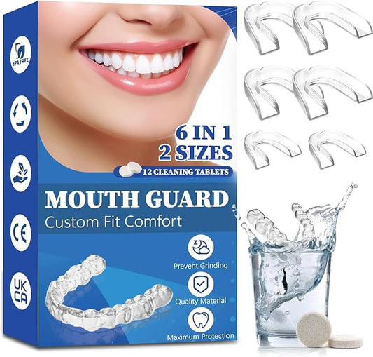 Mouth Guard for Grinding Teeth at Night, Night Guards for Teeth Grinding, Dental Night Guards for Sleep, Comfortable Grinding Guard for Adults with 12 Cleaning Tablets