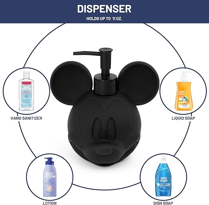 Jay Franco Disney Mickey Mouse Bathroom Organizer Set - 4 Piece Red, Black and White Accessories Includes Resin Soap Dispenser, Soap Dish, Toothbrush Holder and Tumbler - Bathroom Décor