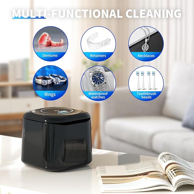 Ultrasonic Retainer Cleaner, 48kHz Retainer Cleaner Machine for Dentures, Night Mouth Guards, Jewelry, Aligner, Braces, 30W Dental Cleaning Pod with Digital Timer, 180ML, Dual Cleaning Mode
