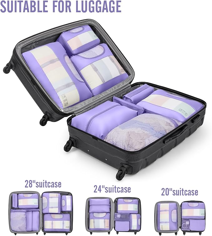 Veken 8 Set Packing Cubes for Travel Essentials, Suitcase Organizer Bags in 4 Sizes, Carry-On Luggage Accessories with Large Laundry & Hanging Toiletry Bag, Must-Have for Airplane, Road Trip & Camping