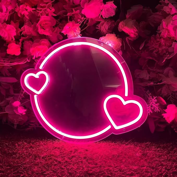 LED Mirror Neon Lights Light Up Dressing Mirror Cat/Shine Heart/Bat/Butterfly Shape Neon Mirror Sign for Modern Home Girl Room Bathroom Salon Wall Art Decor Gift For Girlfriend USB Powered