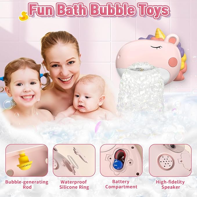 Baby Bath Toys, Unicorn Bath Bubble Machine Toddler Bath Toys for Kids Ages 1-3 4-8, Interactive Bathtub Shower Water Toys Bubble Maker with Music Christmas Birthday Gifts for Boys Girls