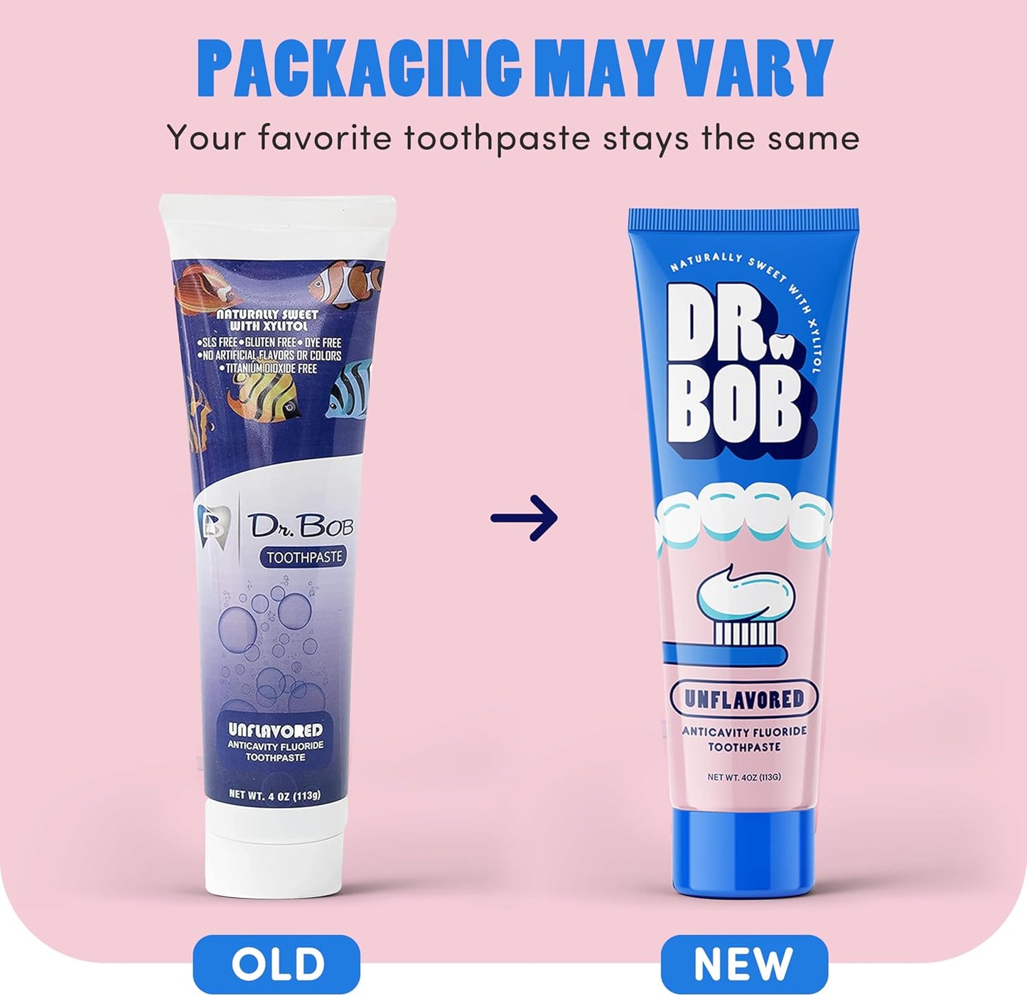 Dr. Bob Unflavored Anticavity Fluoride Toothpaste for Kids, Dentist-Recommended Toothpaste Gel with Xylitol for Sensitive Teeth, SLS-Free, Children and Adult Oral Care, 4 oz., 1-Pack