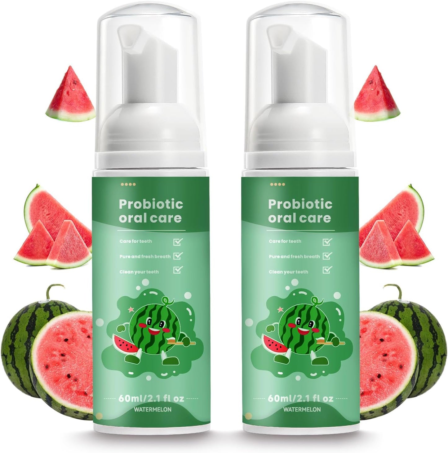 Kids Foam Fluoride Free Toothpaste with Watermelon Mint Flavor, Toddler Natural Teeth Deep Cleaning Toothpaste for U Shaped Toothbrush