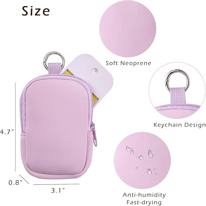 2Pcs Small Makeup Bag, Mini Portable Travel Cosmetic Bag, Soft Neoprene Makeup Pouch with Zipper, Fashion Accessory with Snap Hook, Cute Coin Purse Lipstick Cosmetic Travel Organizer(Black+ Purple)