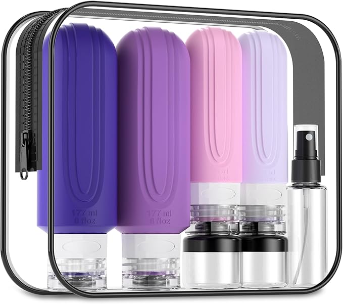 16 Pack Travel Bottles for Toiletries, Oversize 6oz Silicone Travel Containers, Leak Proof Refillable Liquid Shampoo And Conditioner Travel Essentials