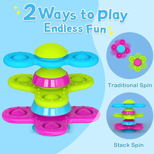 Suction Cup Spinner Toys for 1 Year Old Boy Girl 3PCS Spinning Toys for Toddlers 1-3 Sensory Toys Infant Bath Toys Travel Toys for Babies 10-12 Months, First Birthday Baby Gifts for 1 Year Old