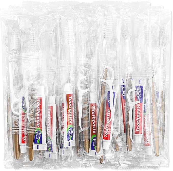 30pcs Disposable Toothbrushes with Toothpaste Floss Individually Wrapped, Disposable Toothbrush Bulk, 10g Toothpaste, Dental Floss Pick, Bulk Toothbrush Kit for Homeless,Airbnb,Hotel,Guest