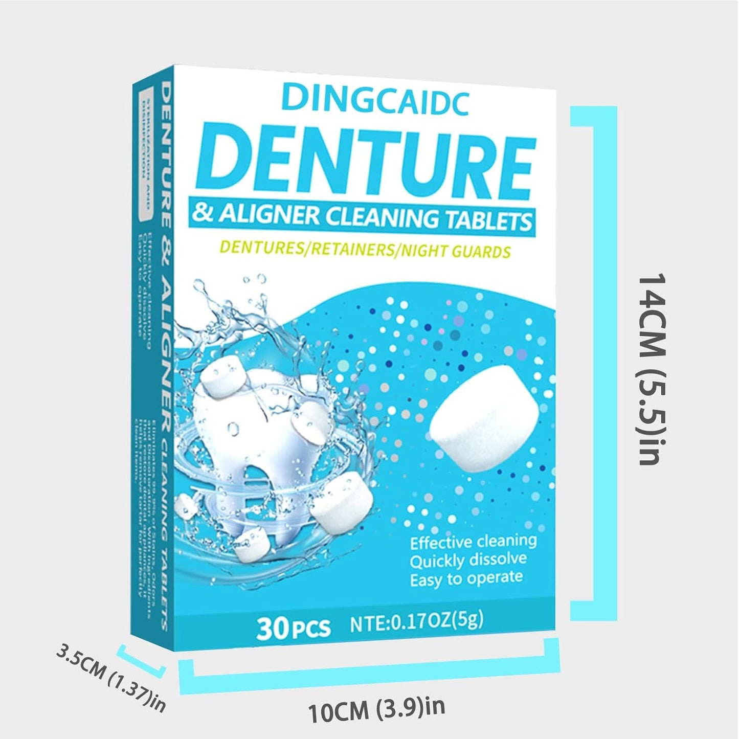 Denture & Aligner Cleaning Tablets, 30 Count, 0.17 oz, For Dentures, Retainers and Night Guards