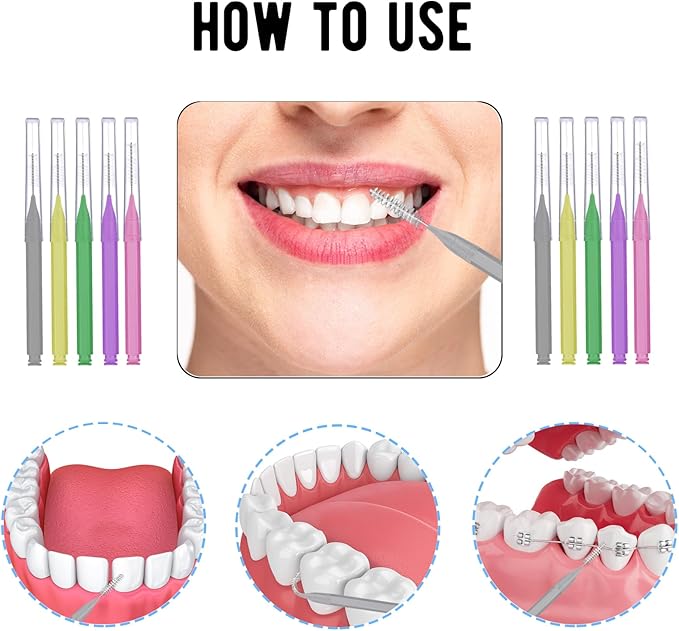 100 Pcs Braces Brush Flossers Interdental Brush Toothpick Dental Tooth Flossing Head Oral Dental Hygiene Flosser Soft Toothpick Tooth Cleaning Tools(Mixed Color)