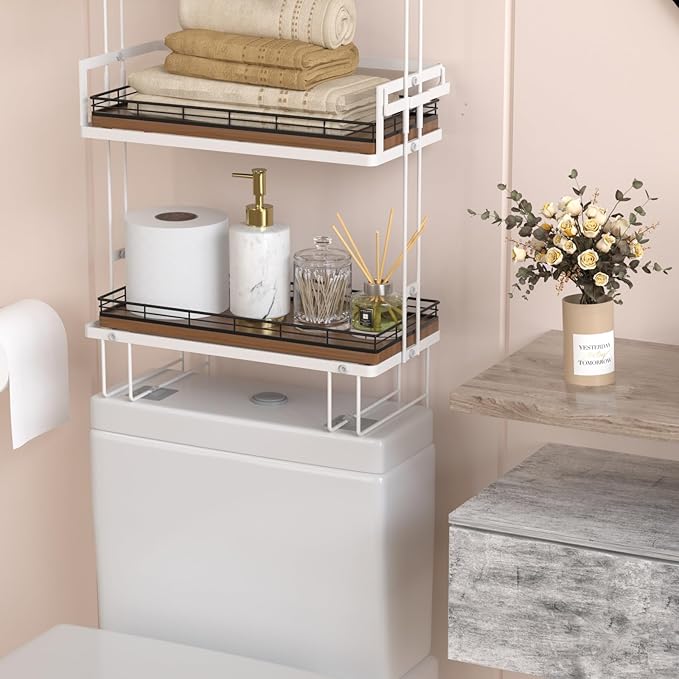 Oak Bathroom Toilet Tank Tray, 13" Wood Back of Toilet Paper Storage Tank Topper Basket, Vanity Tray for Perfume Makeup Candle Toiletry Organizer for Kitchen Coffee Table Walnut Tray Decor