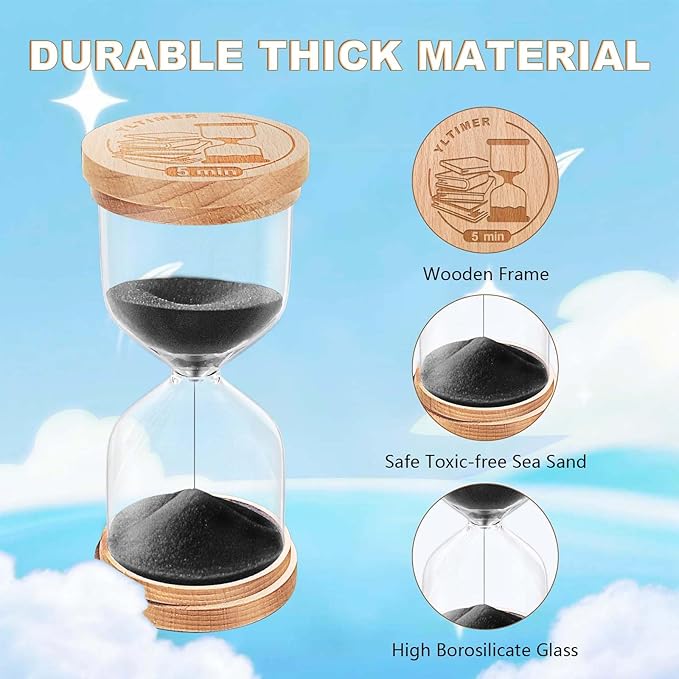 Wooden Sand Timer 15 Minute, Mini Sand Clock, Beech Wood Black Hourglass Hour Glass, Small Sandglass 15 Min for Classroom, Game,Decor,Kitchen (Black)