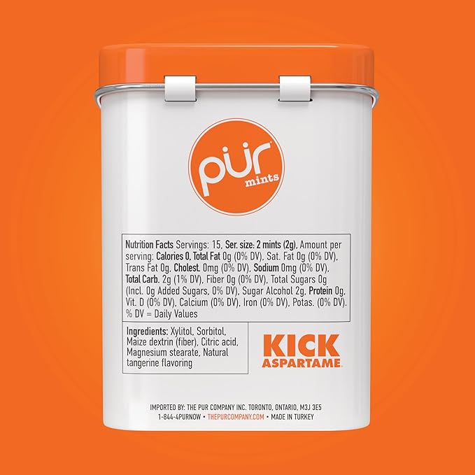 PUR Mints | Aspartame Free Mints | Made with Xylitol | Sugar Free, Vegan, Gluten Free & Keto Friendly | Natural Tangerine Tango Flavored Mints, 30 Pieces (Pack of 2)