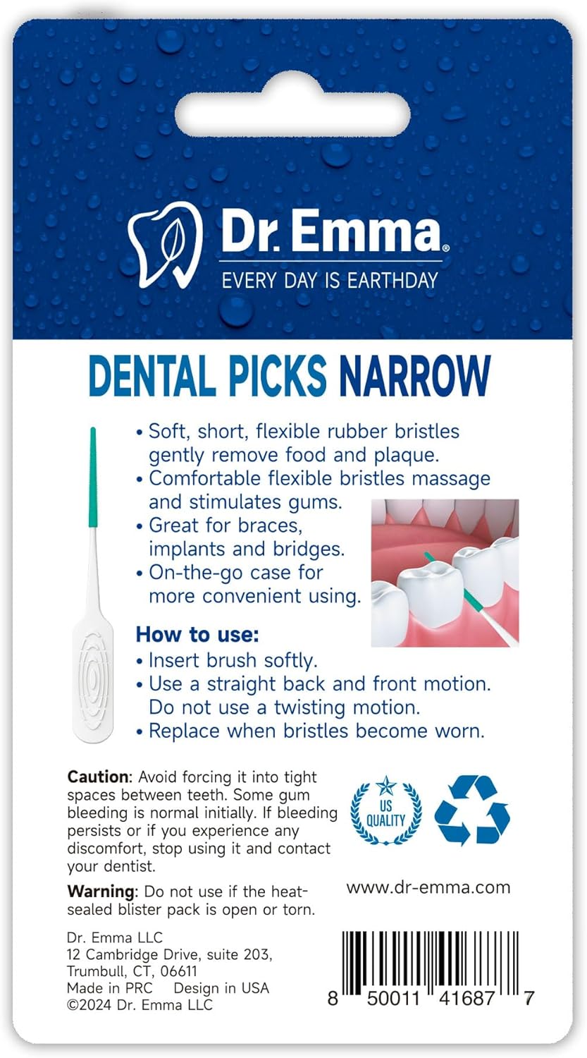 Dr. Emma Dental Picks Narrow Space Mint Soft Rubberized Tooth Picks Tight Floss Pick Easy to Use Brush Picks for Teeth Cleaning and Gum Health 100Ct/Pack, 2 Pack(200Ct)