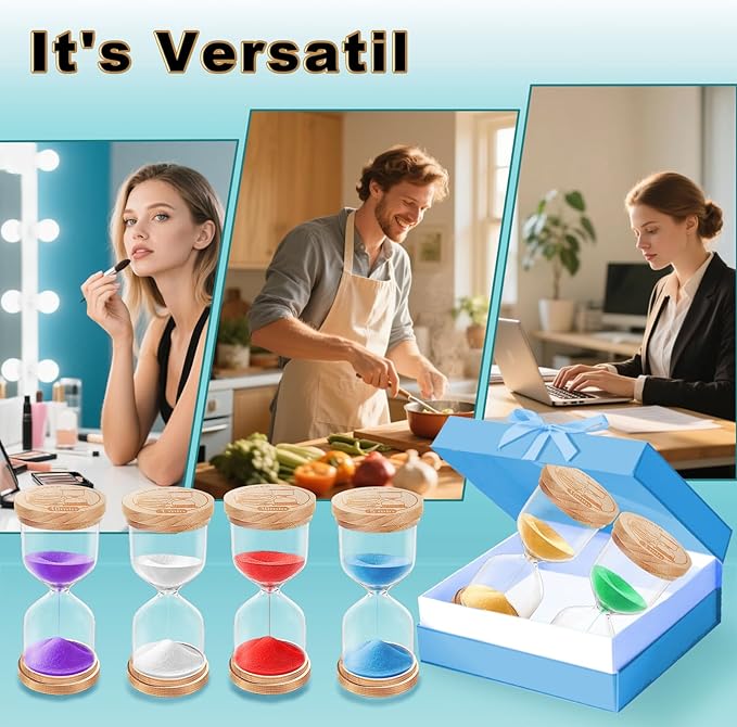 Sand Hourglass Timer Set: 1/3/5/10/15/30 Minutes Sand Clock, Colorful Wooden SandWatch Hour Glass, Small Sandglass Timer for Classroom, Home Decorative, Games (6 pcs)
