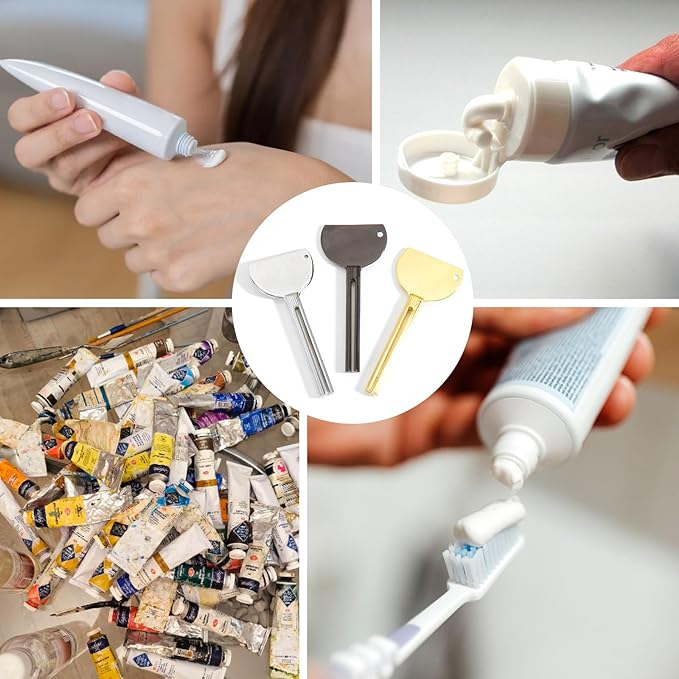 3 Pcs Toothpaste Tube Squeezers,Stainless Steel Toothpaste Squeezer,Metal Manual Dispenser Roller Tube Wringer,Tube Key Tooth Paste Squeezer for Home Toothpaste Paint,Cream, Cosmetic and Hair Dye