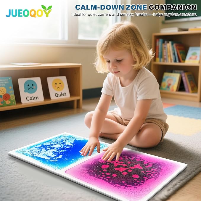 Liquid Sensory Floor Tiles for Kids Ages 3+, 12" Step-On Tiles with Non-Slip Base, Interactive Color-Flow, Assorted Colors, Sensory Path Starter Set (4-Pack)