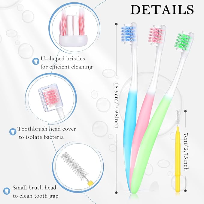 Honeydak 6 Pieces V Shaped Orthodontic Toothbrush for Brace with Brush Head 40 Pieces Interdental Brush Soft Bristle Braces Brushes for Cleaning Portable Toothbrushes for Braces(Small,Yellow)