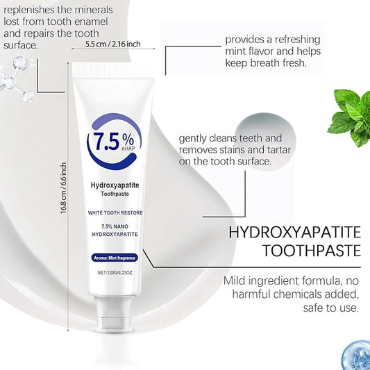 2 PCS 7.5% Hydroxyapatite Toothpaste for Enamel Repair & Sensitivity Relief, Nano Hydroxyapatite Toothpaste - Fluoride-Free Formula, Gentle and Effective Formula, Fresh Breath (2 x 120g)