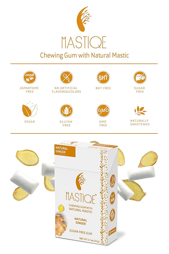 Mastiqe Sugar Free Hard Chewing Gum with Natural Mastic (Ginger, 20 Count)