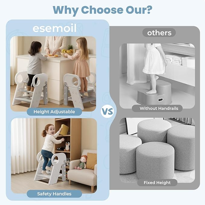 Toddler Step Stool for Bathroom Sink, Adjustable 3 Step Stop for Kids with Handles, Non-Slip Pads, Toilet Stool Potty Training, Kitchen Standing Tower for Bedroom Kitchen Counter Helper