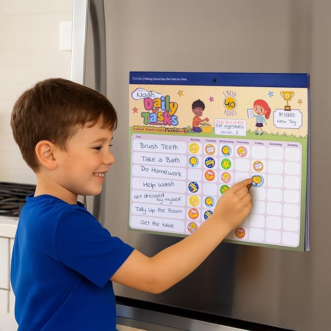 PUTSKA Behavior Reward Chart for Kids – Includes 26 Chore Charts & 1528 Stickers – Magnetic Chore Chart for Multiple Kids at Home to Build Responsibility & Positive Habits (Reward Chart)