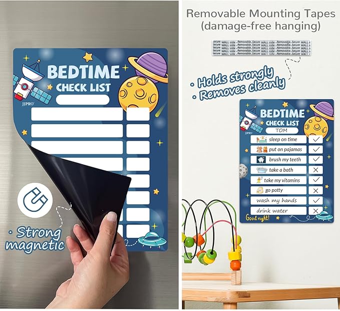 JJPRO Bedtime/Morning Routine Chart - Magnetic Daily Schedule Board for Kids - Outer Space