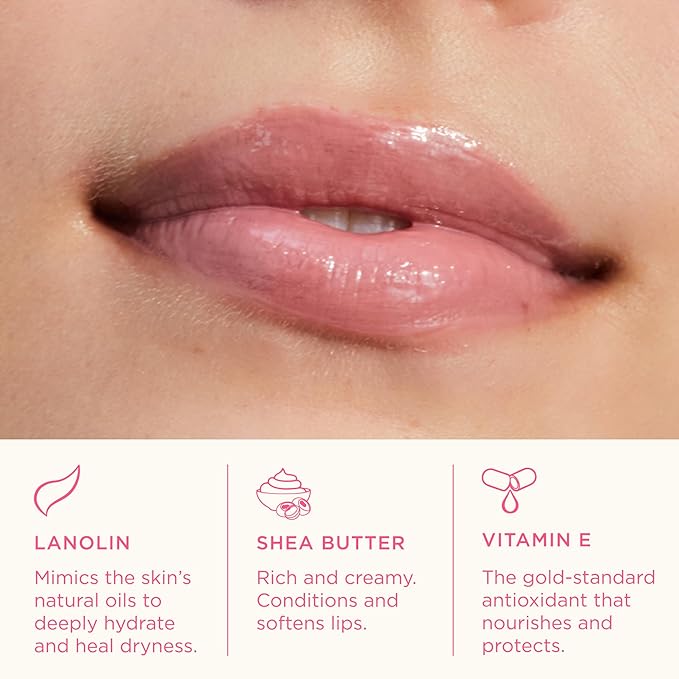 Lanolips Tinted Lip Balm - Enriched with Lanolin Oil for Shine & Hydration - Hydrating Tinted Lip Gloss Tube - Rose (12.5g / 0.44oz)