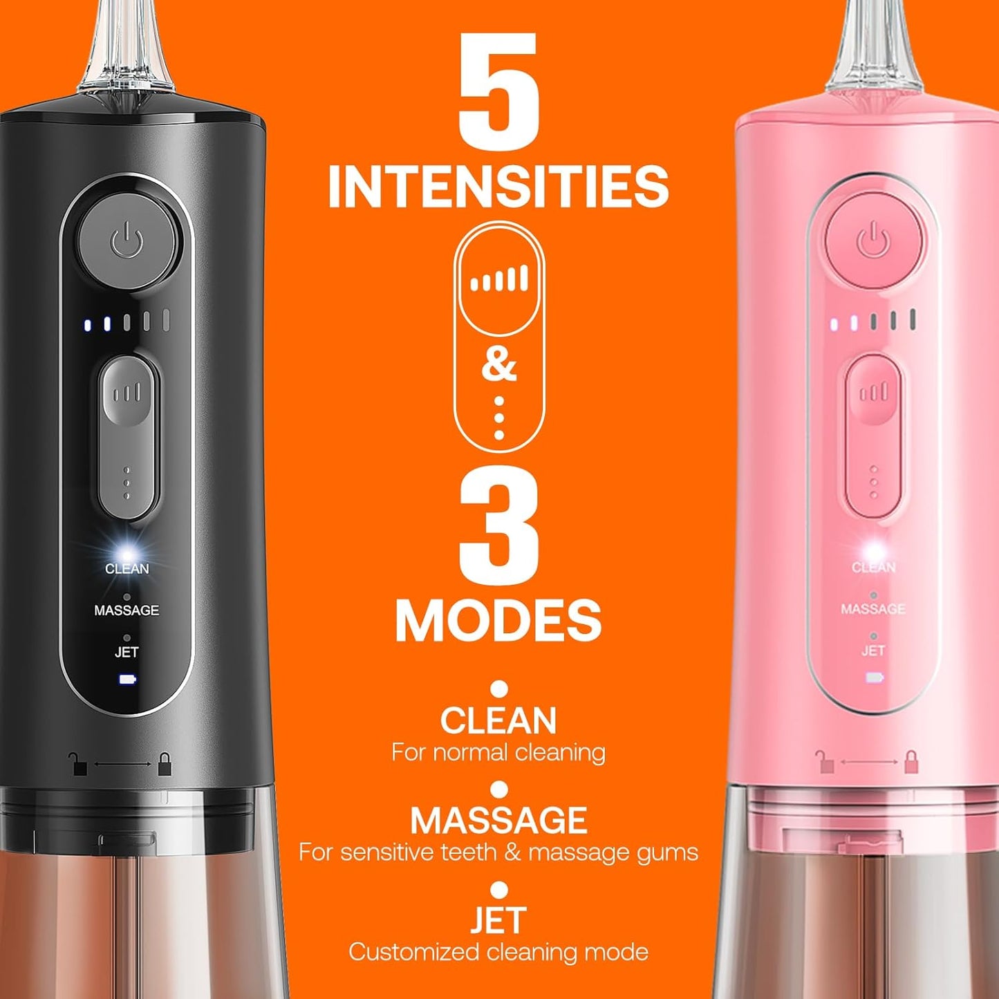 Water Dental Flosser Teeth Pick: Bitvae 2 Pack Portable Cordless Oral Irrigator, 3 Modes 5 Intensities, Rechargeable Water Dental Picks for Cleaning with 12 Tips, Travel Irrigation Cleaner for Teeth